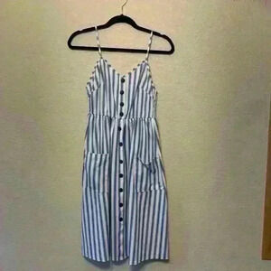 Angashion blue white stripe dress sz M nautical preppy teacher casual buttons